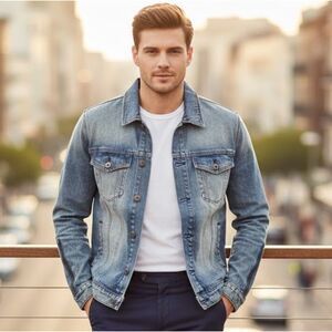 Guess Los Angeles Trucker Jean Jacket Denim Side Zip Sleeve Zip Womens Size XXL